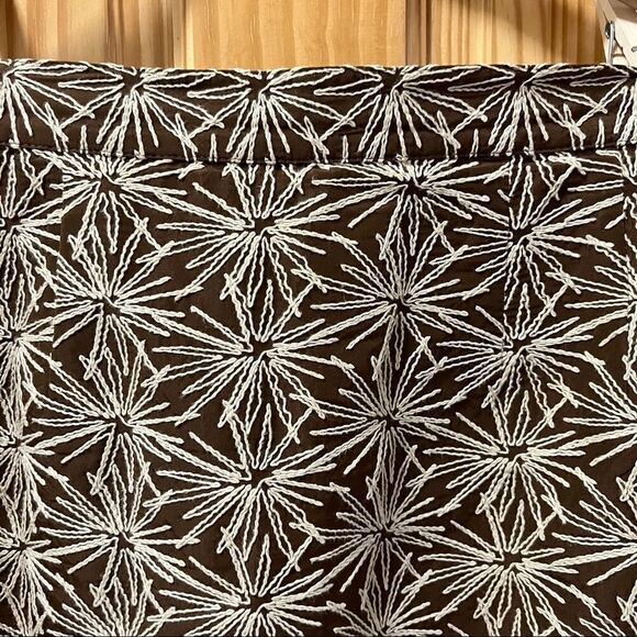 Zanella tan brown white Betty embroidered pattern pencil midi skirt 6 - Picture 3 of 8